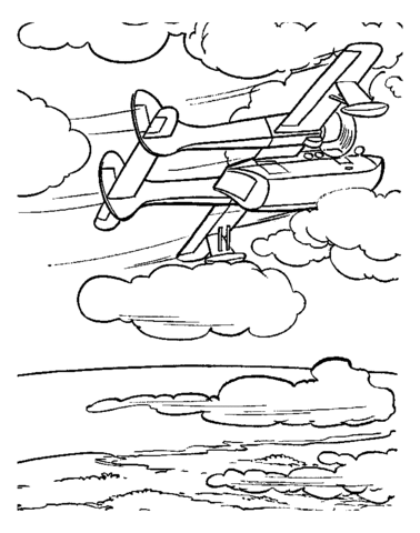 Airplane Flying In The Sky  Coloring Page